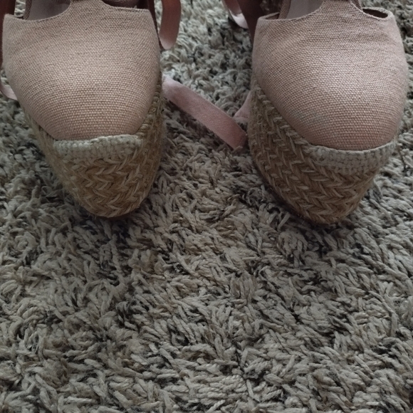 Stuart Weitzmen Canvas Espadrille Wedge lace up pink Sandals 37/6,5 - Picture 5 of 9
